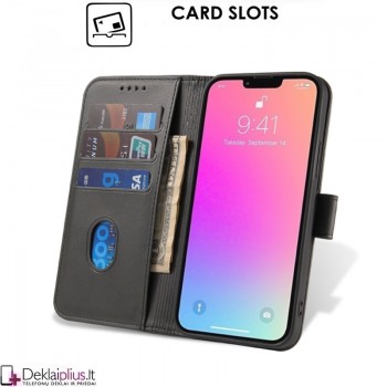 Dirbtinos odos dėklas su 4 skyreliais - juodas (Apple Iphone 14 Pro) Dirbtinos odos dėklas su 4 skyreliais - juodas (Apple Iphone 14 Pro)